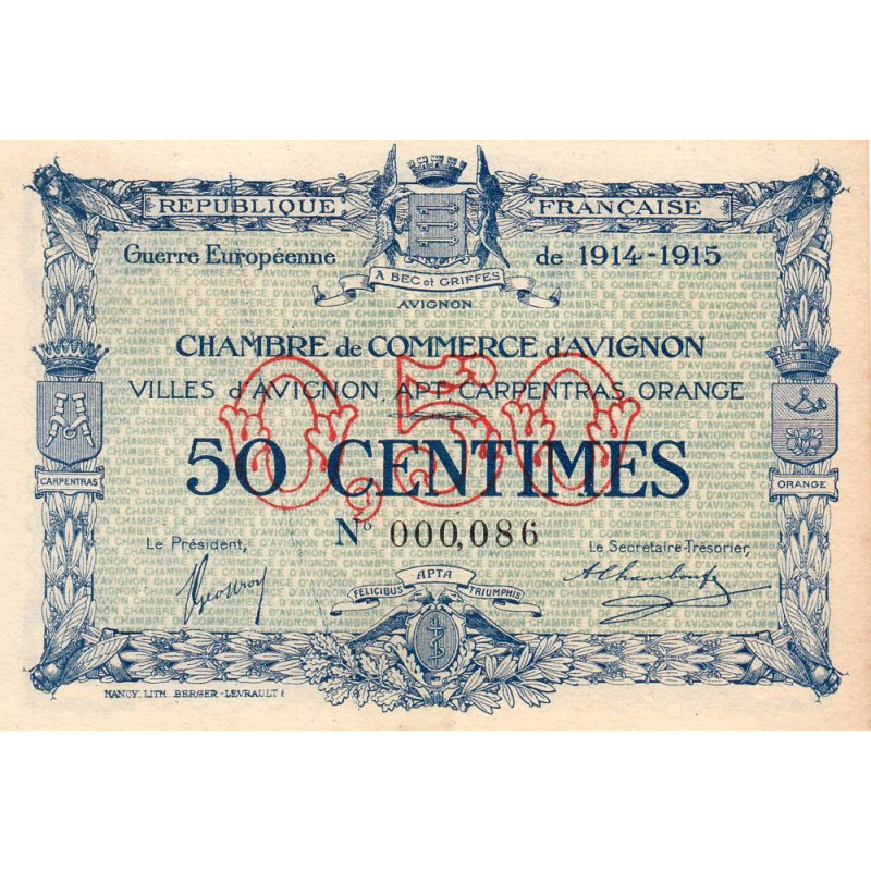 Billet des chambres de commerce Avignon 50 centimes