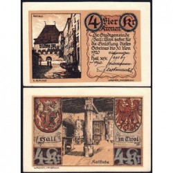 Autriche - Notgeld - Hall-in-Tirol - 4 kronen - Type c - 30/05/1920 - Etat : SPL