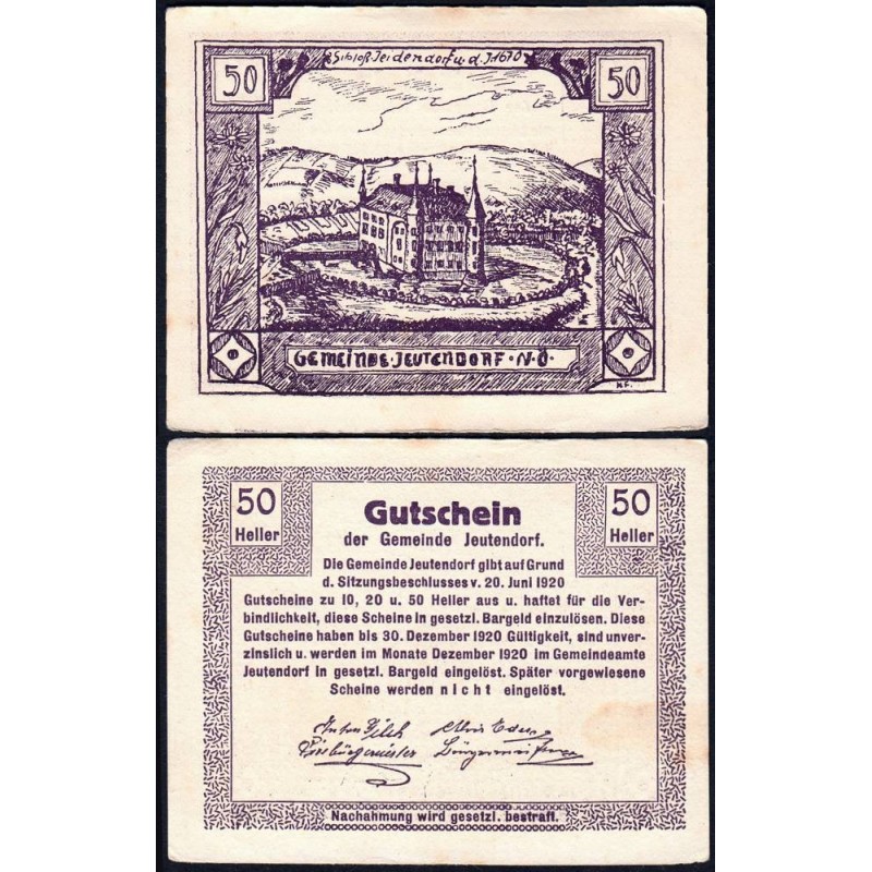 Autriche - Notgeld - Jeutendorf - 50 heller - Type a - 20/06/1920 - Etat : SUP+