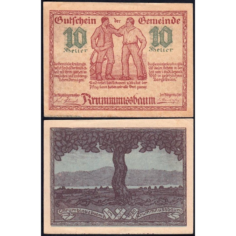 Autriche - Notgeld - Krummnussbaum - 10 heller - Type d - 06/1920 - Etat : SUP