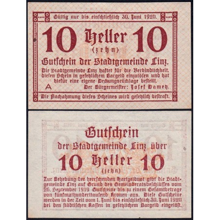 Autriche - Notgeld - Linz - 10 heller - Type a - 26/09/1919 - Etat : NEUF