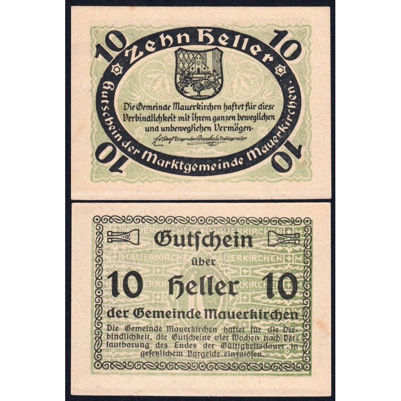 Autriche - Notgeld - Mauerkirchen - 10 heller - Type I a - 1920 - Etat : pr.NEUF