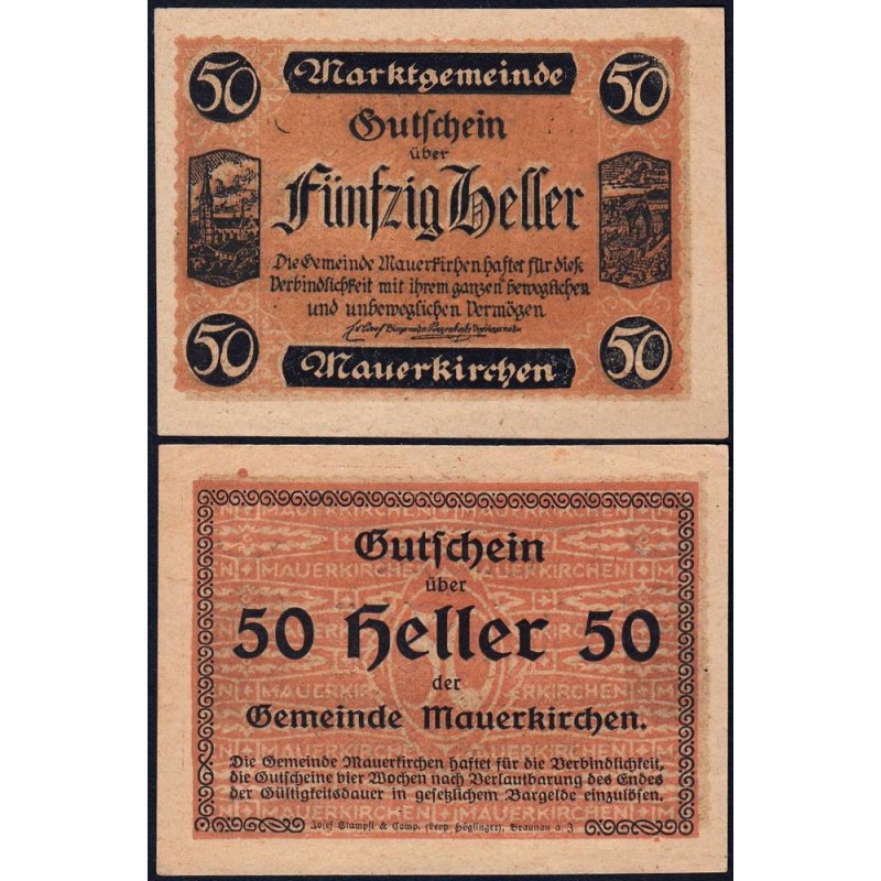 Autriche - Notgeld - Mauerkirchen - 50 heller - Type III j - 1920 - Etat : SPL+