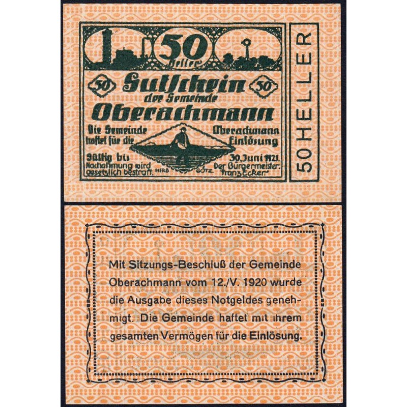 Autriche - Notgeld - Oberachmann - 50 heller - Type b - 12/05/1920 - Etat : NEUF