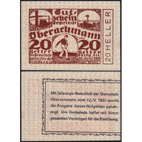 Autriche - Notgeld - Oberachmann - 20 heller - Type b variété - 12/05/1920 - Etat : NEUF