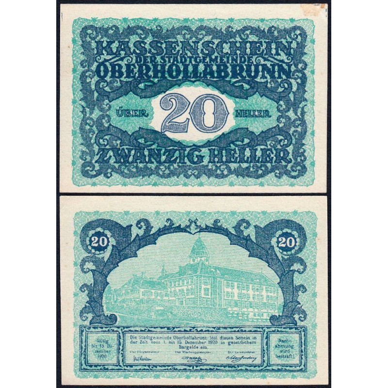 Autriche - Notgeld - Oberhollabrunn - 20 heller - Type a - 1920 - Etat : SPL