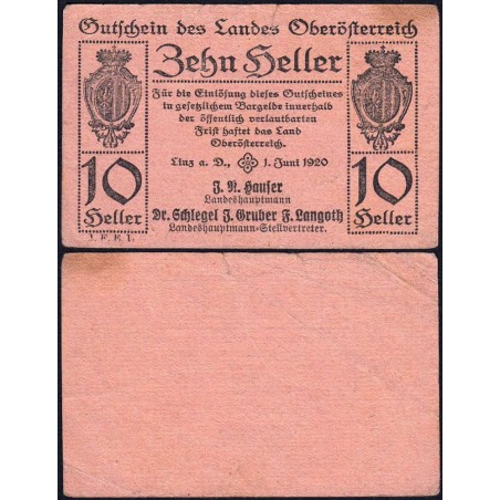 Autriche - Notgeld - Oberösterreich - 10 heller - Type II b - 01/06/1920 - Etat : TB