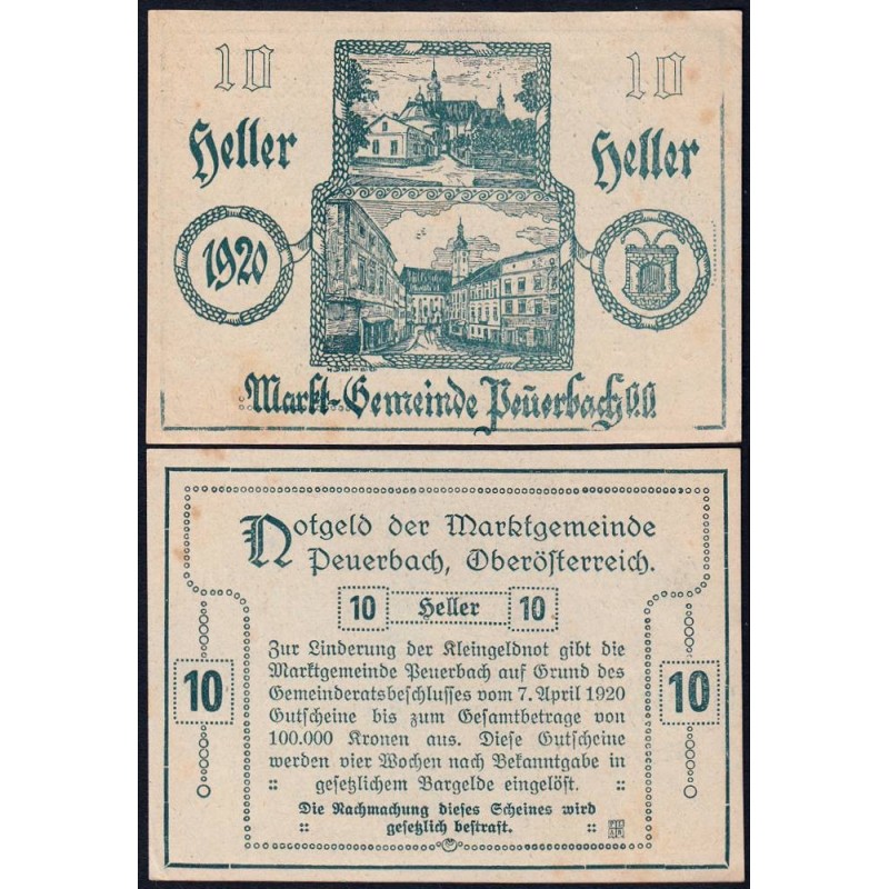 Autriche - Notgeld - Peuerbach - 10 heller -Type II a - 07/04/1920 - Etat : SUP