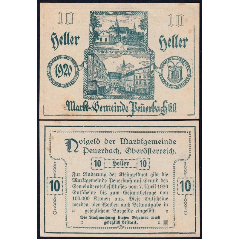 Autriche - Notgeld - Peuerbach - 10 heller -Type II a - 07/04/1920 - Etat : SUP