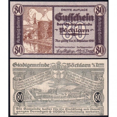 Autriche - Notgeld - Pöchlarn - 80 heller - Type III - 1920 - Etat : NEUF