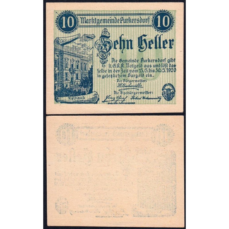 Autriche - Notgeld - Purkersdorf - 10 heller - Type I a - 15/05/1920 - Etat : pr.NEUF