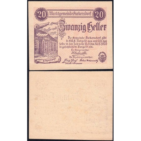 Autriche - Notgeld - Purkersdorf - 20 heller - Type I a - 15/05/1920 - Etat : pr.NEUF