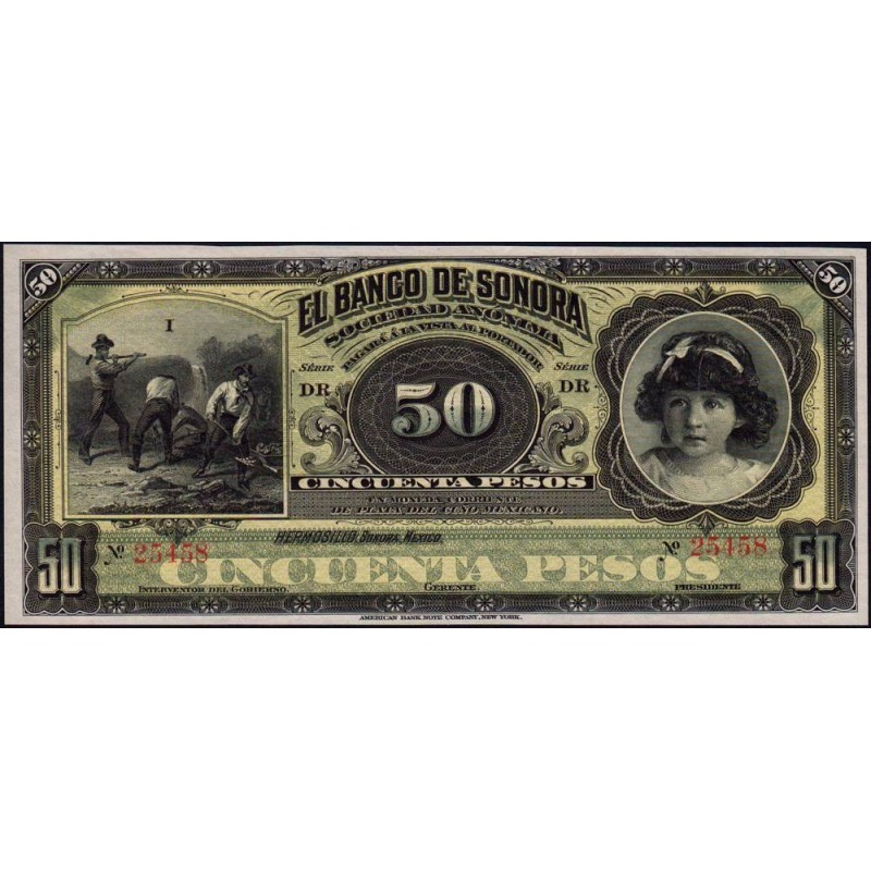 Mexique - Sonora - Pick S 422r - 50 pesos - Serie DR - 1911 - Etat : pr.NEUF
