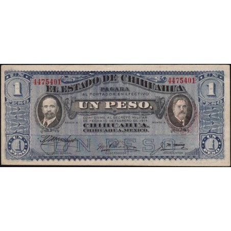 Mexique - Chihuahua - Pick S 529g - 1 peso - Serie A - 20/05/1915 - Etat : SUP