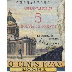 F 52-01 - 30/10/1958 - 5 nouv. francs sur 500 francs - Victor Hugo - Série K.114 - Etat : TB+