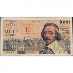 F 53-01 - 07-03/1957 - 10 nouv. francs sur 1000 francs - Richelieu - Série A.329 - Etat : TB-