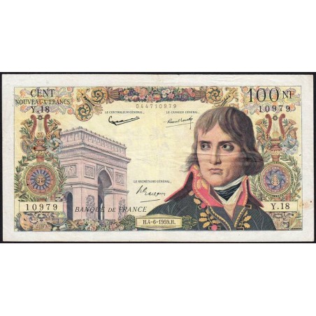 F 59-02 - 04/06/1959 - 100 nouv. francs - Bonaparte - Série Y.18 - Etat : TB+