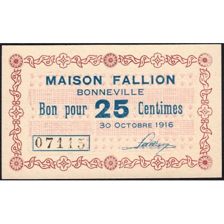 74 - Bonneville - Maison Fallion - 25 centimes - Type 74-13 - 30/10/1916 - Etat : NEUF