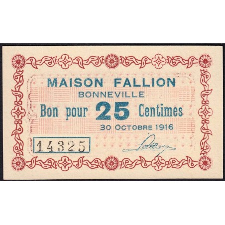 74 - Bonneville - Maison Fallion - 25 centimes - Type 74-13 - 30/10/1916 - Etat : NEUF