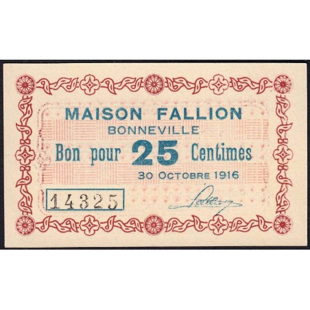 74 - Bonneville - Maison Fallion - 25 centimes - Type 74-13 - 30/10/1916 - Etat : NEUF