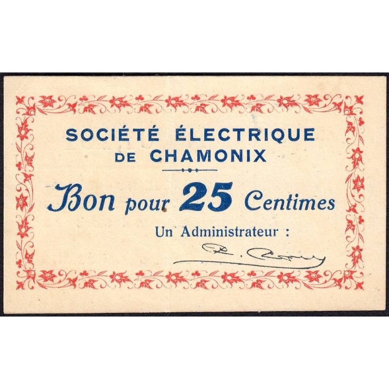 74 - Chamonix - Station Electrique - 25 centimes - Type 74-15a - 01/08/1918 - Etat : TTB