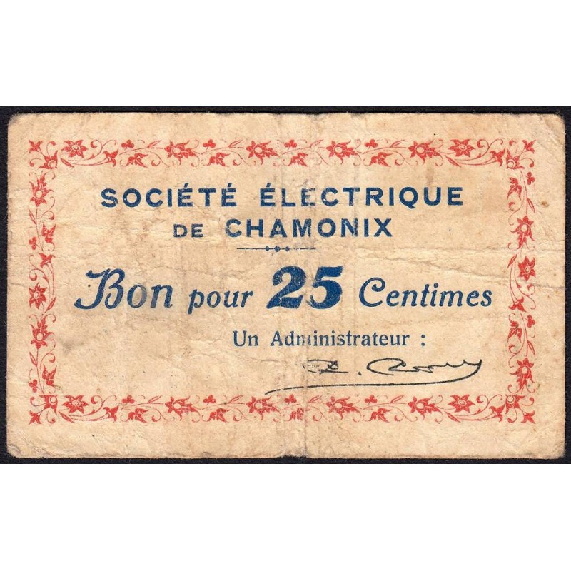 74 - Chamonix - Station Electrique - 25 centimes - Type 74-15a - 01/08/1918 - Etat : TB-