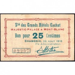 74 - Chamonix - Sté des Grands Hôtels Cachat - 25 centimes - Type 74-17 - 26/08/1918 - Etat : TB+