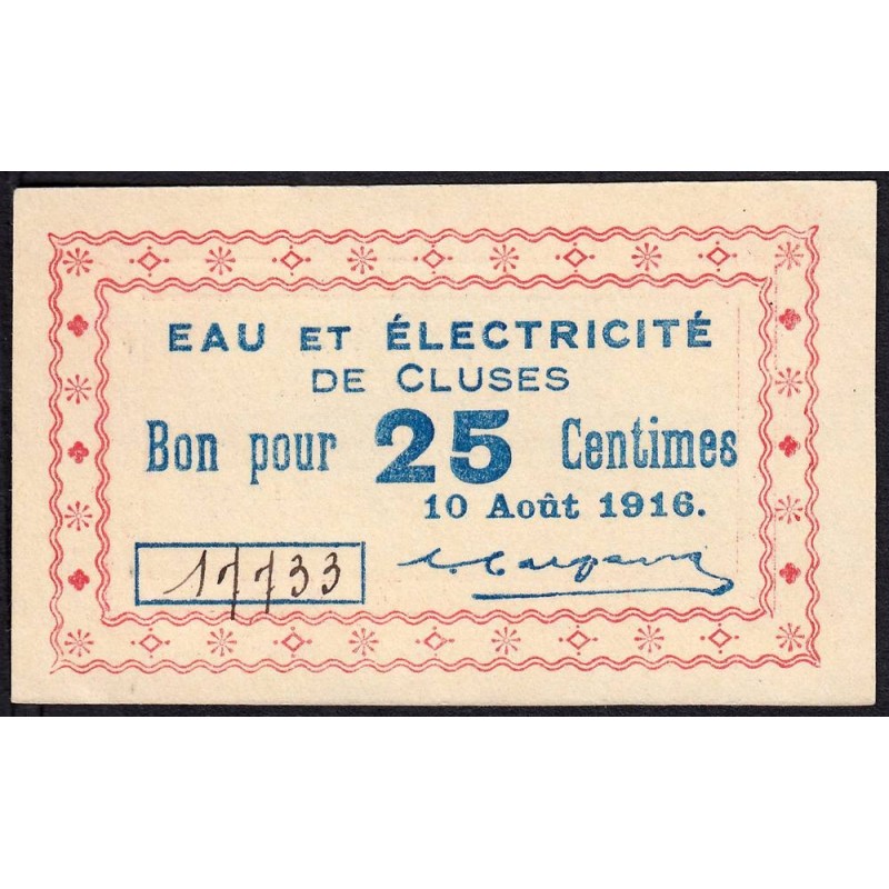 74 - Cluses - Eau et Electricité - 25 centimes - Type 74-18b - 10/08/1916 - Etat : pr.NEUF