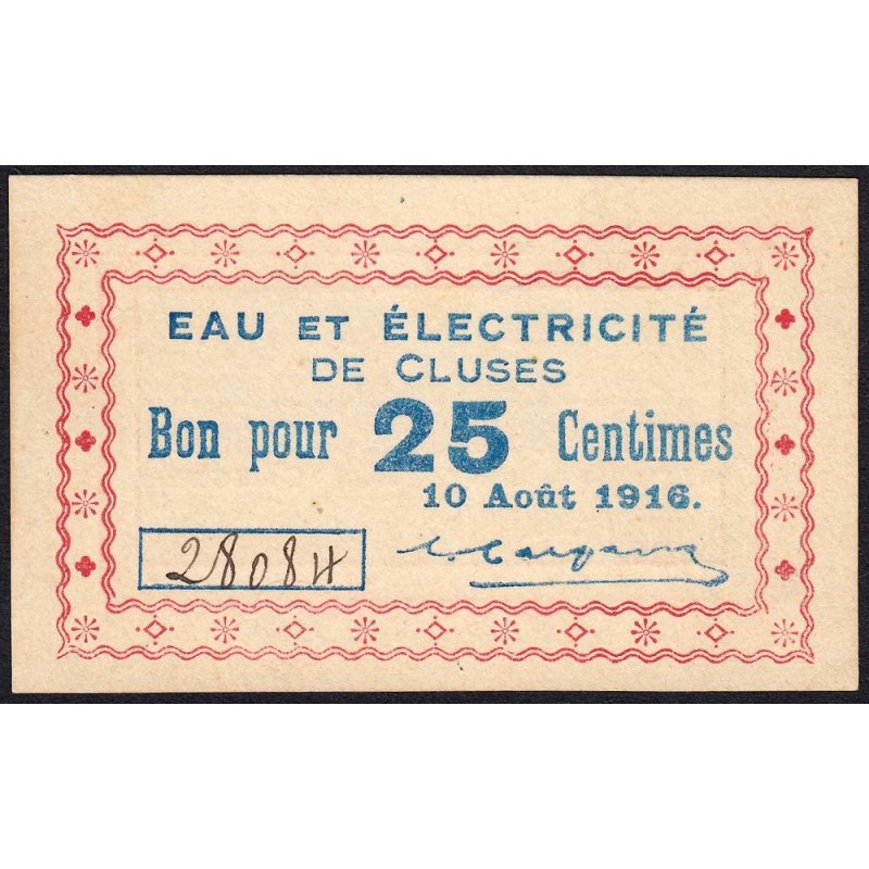 74 - Cluses - Eau et Electricité - 25 centimes - Type 74-18b - 10/08/1916 - Etat : NEUF