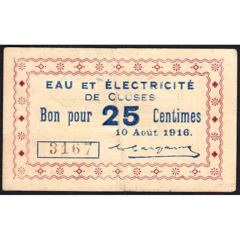 74 - Cluses - Eau et Electricité - 25 centimes - Type 74-19a - 10/08/1916 - Etat : TB+