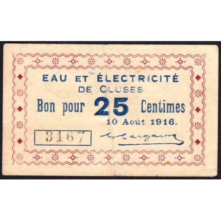 74 - Cluses - Eau et Electricité - 25 centimes - Type 74-19a - 10/08/1916 - Etat : TB+