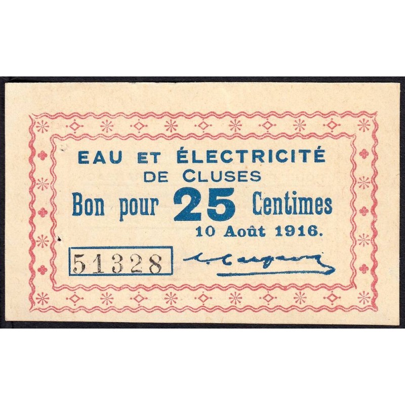 74 - Cluses - Eau et Electricité - 25 centimes - Type 74-19b - 10/08/1916 - Etat : SUP+