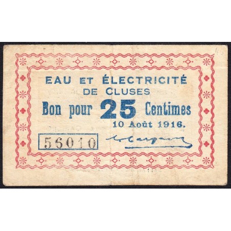 74 - Cluses - Eau et Electricité - 25 centimes - Type 74-19b - 10/08/1916 - Etat : TB