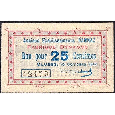 74 - Cluses - Fabrique Dynamos - 25 centimes - Type 74-21d - 10/10/1916 - Etat : SUP+