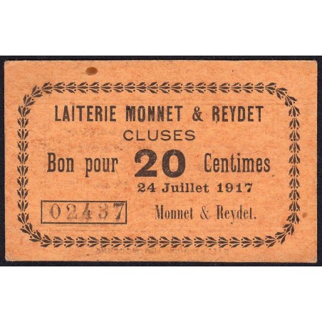 74 - Cluses - Laiterie Monnet & Reydet - 20 centimes - Type 74-22 - 24/07/1917 - Etat : SUP