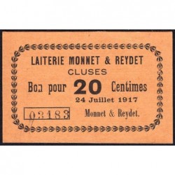 74 - Cluses - Laiterie Monnet & Reydet - 20 centimes - Type 74-22 - 24/07/1917 - Etat : SPL+