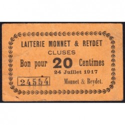 74 - Cluses - Laiterie Monnet & Reydet - 20 centimes - Type 74-22 - 24/07/1917 - Etat : TTB