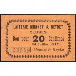 74 - Cluses - Laiterie Monnet & Reydet - 20 centimes - Type 74-23b - 24/07/1917 - Etat : pr.NEUF