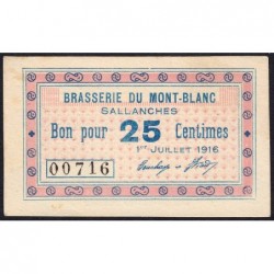 74 - Sallanches - Brasserie du Mont-Blanc - 25 centimes - Type 74-39b - 01/07/1916 - Etat : SPL