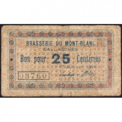 74 - Sallanches - Brasserie du Mont-Blanc - 25 centimes - Type 74-39b - 01/07/1916 - Etat : B