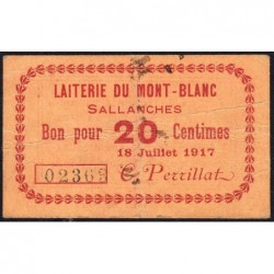 74 - Sallanches - Laiterie du Mont-Blanc - 20 centimes - Type 74-40a - 18/07/1917 - Etat : TTB