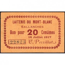 74 - Sallanches - Laiterie du Mont-Blanc - 20 centimes - Type 74-40a - 18/07/1917 - Etat : SUP