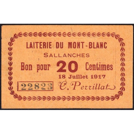 74 - Sallanches - Laiterie du Mont-Blanc - 20 centimes - Type 74-40a - 18/07/1917 - Etat : SUP