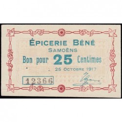 74 - Samoëns - Epicerie Béné - 25 centimes - Type 74-42 - 25/10/1917 - Etat : SUP