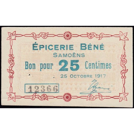 74 - Samoëns - Epicerie Béné - 25 centimes - Type 74-42 - 25/10/1917 - Etat : SUP