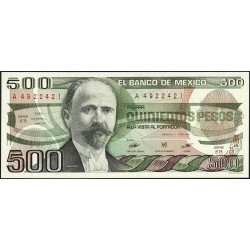 Mexique - Pick 79b - 500 pesos - Série EB - Préfixe A - 07/08/1984 - Etat : SPL