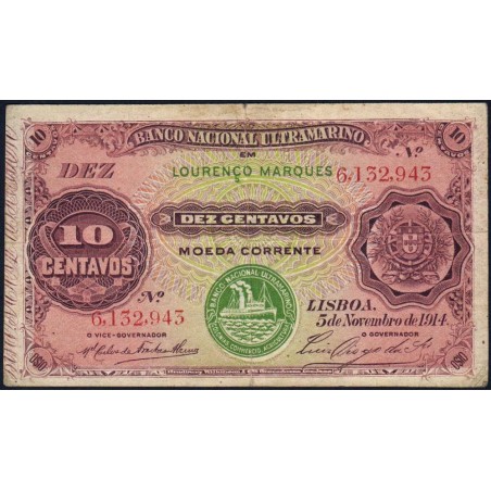Mozambique - Banco N. Ultramarino - Pick 56 - 10 centavos - 05/11/1914 - Etat : TB+