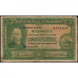 Mozambique - Banco N. Ultramarino - Pick 94 - 5 escudos - 29/11/1945 - Etat : TB