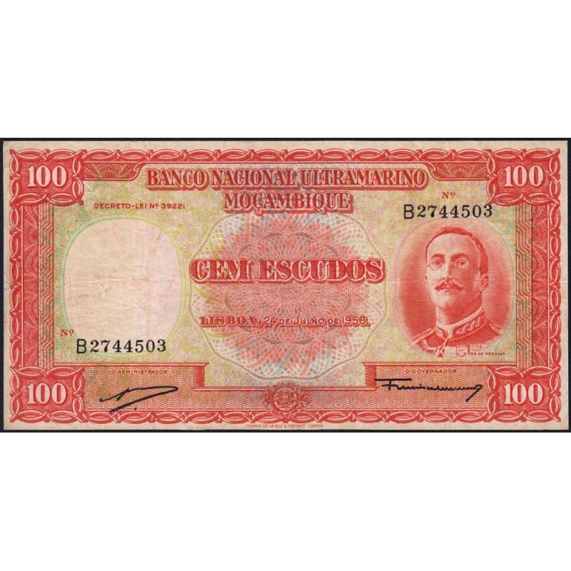 Mozambique - Banco N. Ultramarino - Pick 107 - 100 escudos - Série B - 24/07/1958 - Etat : TTB