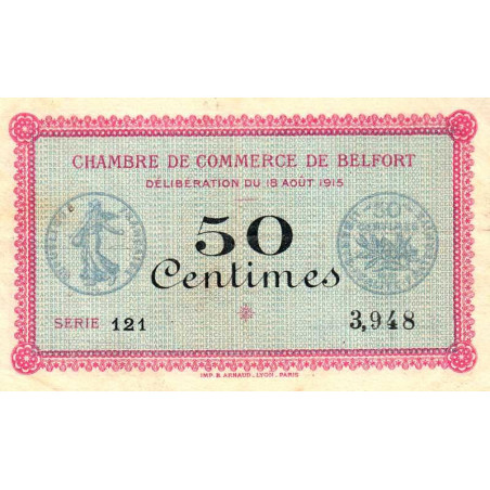 Belfort - Pirot 23-1 - 50 centimes - Série 121 - 18/08/1915 - Etat : TTB